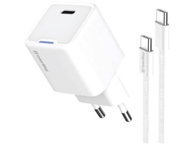 Зарядний пристрій ColorWay GaN Mini 35W PD Port PPS USB-C white cable Type-C (CW-CHS056PDC-WT) - Фото 1