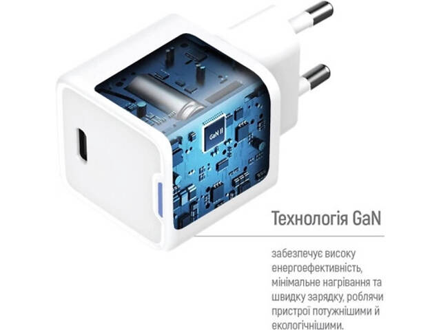 Зарядний пристрій ColorWay GaN Mini 35W PD Port PPS USB-C white cable Type-C (CW-CHS056PDC-WT) - Фото 2