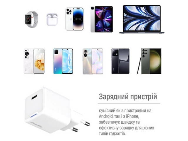 Зарядний пристрій ColorWay GaN Mini 35W PD Port PPS USB-C white cable Type-C (CW-CHS056PDC-WT) - Фото 5