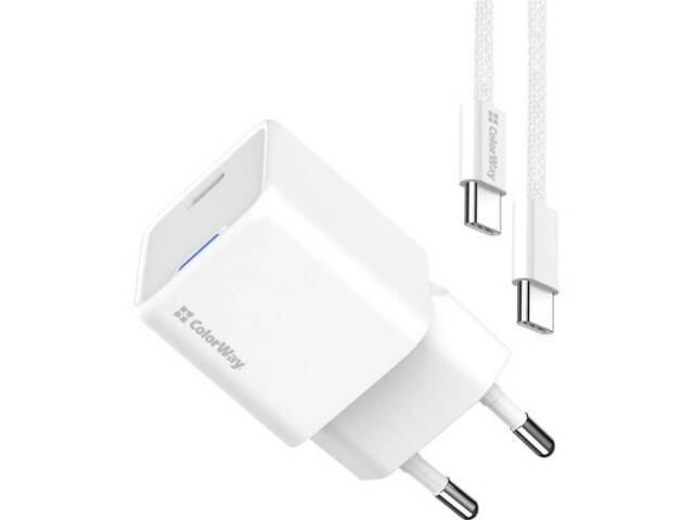 Зарядний пристрій ColorWay GaN Mini 35W PD Port PPS USB-C white cable Type-C (CW-CHS056PDC-WT) - Фото 6