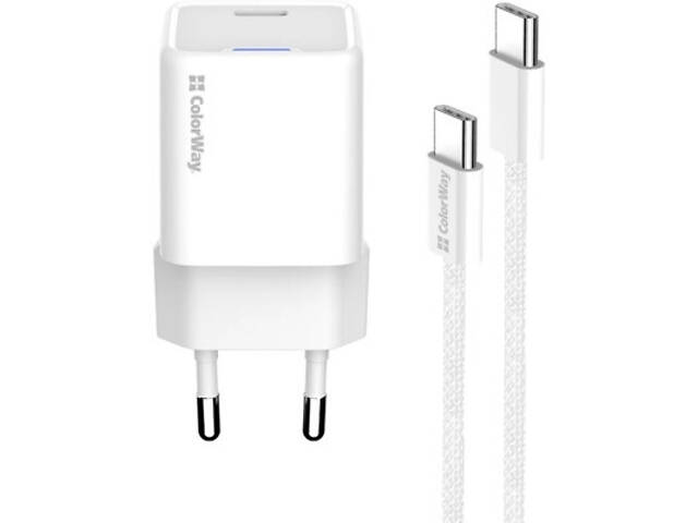 Зарядний пристрій ColorWay GaN Mini 35W PD Port PPS USB-C white cable Type-C (CW-CHS056PDC-WT) - Фото 7