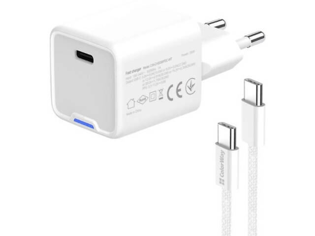 Зарядний пристрій ColorWay GaN Mini 35W PD Port PPS USB-C white cable Type-C (CW-CHS056PDC-WT) - Фото 9