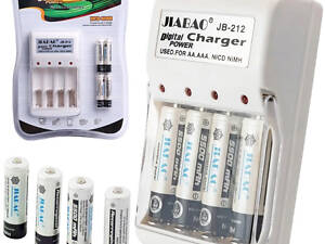 Зарядний пристрій для акумуляторів АА та ААА, Jiabao JB-212 + 4 акумулятори ААА