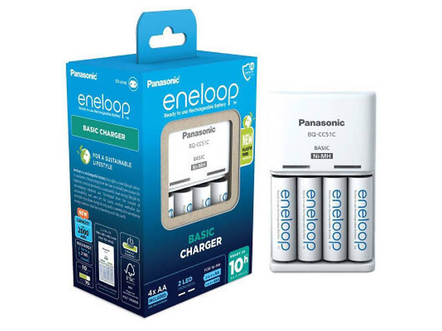 Зарядний пристрій для акумуляторів Panasonic Basic Charger + Eneloop 4AA 2000 mAh New (K-KJ51MCD40E) - Фото 4