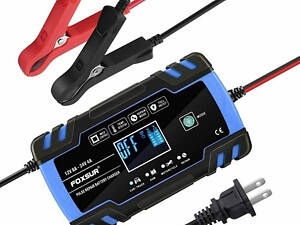 Зарядний пристрій для автомобільного акумулятора Foxsur 12V-24V 8A (Синій)