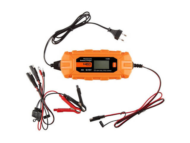 Зарядний пристрій для автомобільного акумулятора Neo Tools 4A/70Вт, 3-120Ah, для кислотних/AGM/GEL (11-891) - Фото 1
