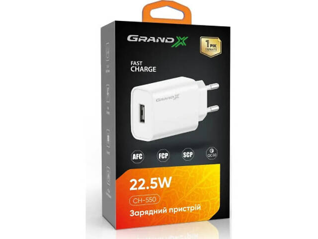 Зарядний пристрій Grand-X CH-550W Quick Charge USB QC3.0 Black (CH-550W) - Фото 3