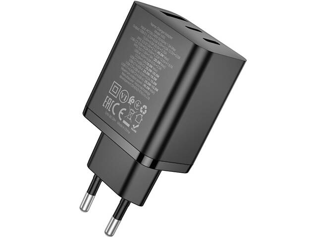 Зарядний пристрій Hoco N50 Fast Charger PD 45W / 2 х Type-C / 1 x USB - Black - Фото 3