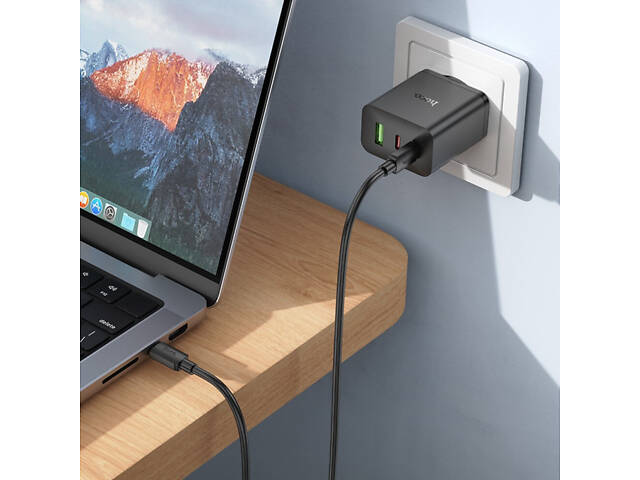 Зарядний пристрій Hoco N50 Fast Charger PD 45W / 2 х Type-C / 1 x USB - Black - Фото 4