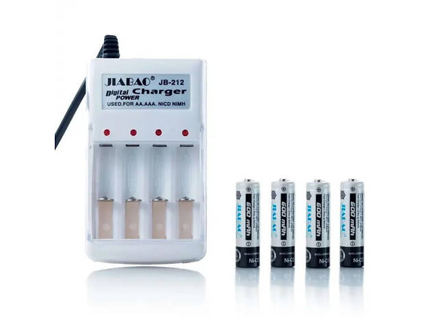 Зарядний пристрій JB-Jiabao 212 + акумулятори (4 штуки) — пальчик AAA - Фото 1