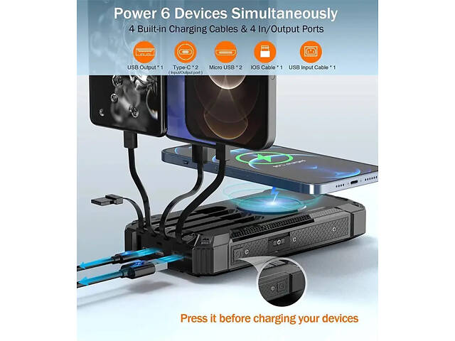 Зарядний пристрій на сонячних батареях IBattery LS45 25000mah з ліхтариком та бездротовою зарядкою - Фото 6