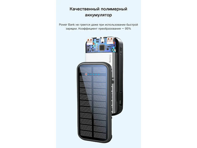 Зарядний пристрій на сонячних батареях Powerbank 20000mAh 20W P88S (Чорний) - Фото 4