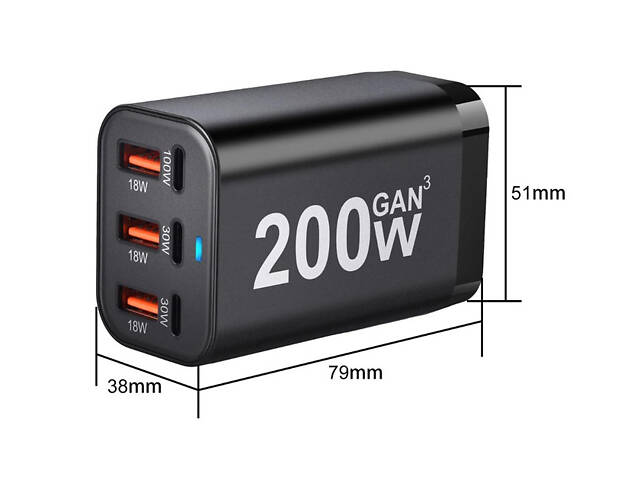 Зарядное устройство No Brand 200W-EU 200W 1xQC3.0 100W/1xQC3.0 30W/3xUSB 18W (2385322471) - Фото 3