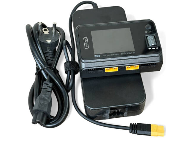 Зарядное устройство ToolkitRC M6D 500W 15A 1-6S с блоком питания ToolkitRC ADP200 200W 20V/5А, XT60 - Фото 1