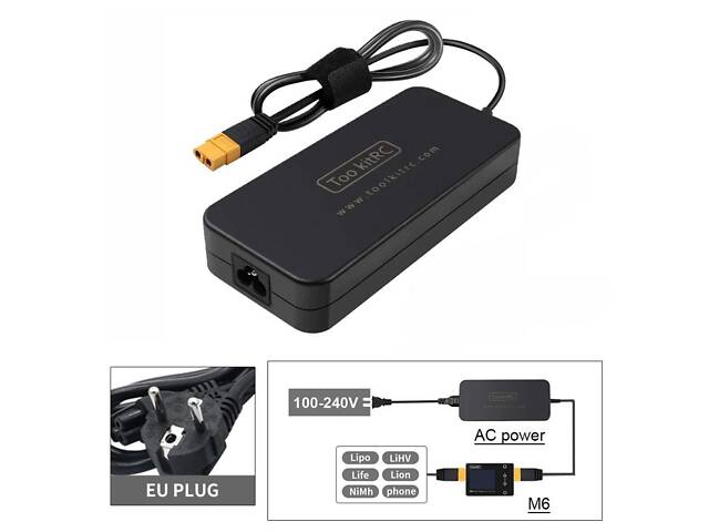 Зарядное устройство ToolkitRC M6D 500W 15A 1-6S с блоком питания ToolkitRC ADP200 200W 20V/5А, XT60 - Фото 3
