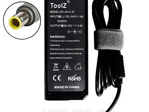 Зарядний пристрій ToolZ SR-2014-07 для ноутбуків Lenovo 7.9х5.5 мм + Pin 20 V 4.5 A 90 W (Replace 42T4432,