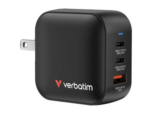 Зарядний пристрій Verbatim MiniGaN 70 W 3 ports (2xUSB-C/1xUSB-A) (32229) - Фото 1