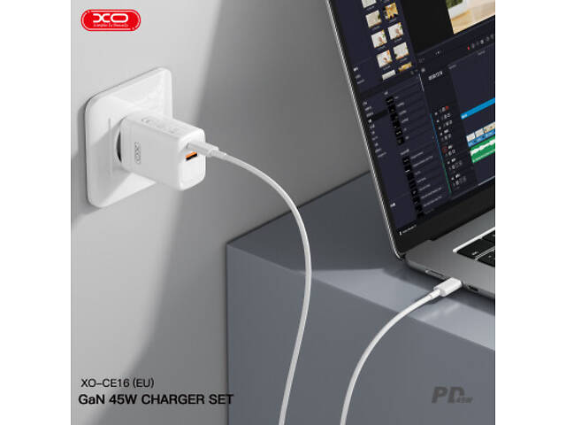 Зарядний пристрій XO CE16 67.5W USB-C PD45W + USB-A QC 22.5W White (CE16_White) - Фото 3