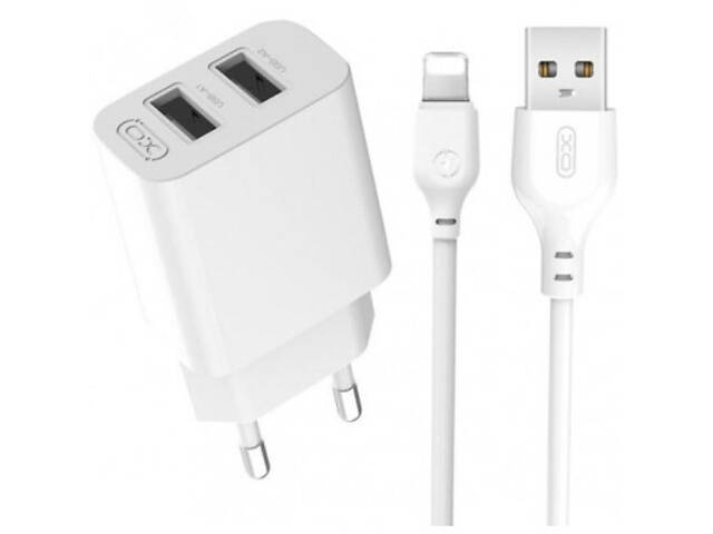 Зарядний пристрій XO L109 12W (2USB/2.4A) + USB - Lightning White (XO-L109-L) - Фото 1
