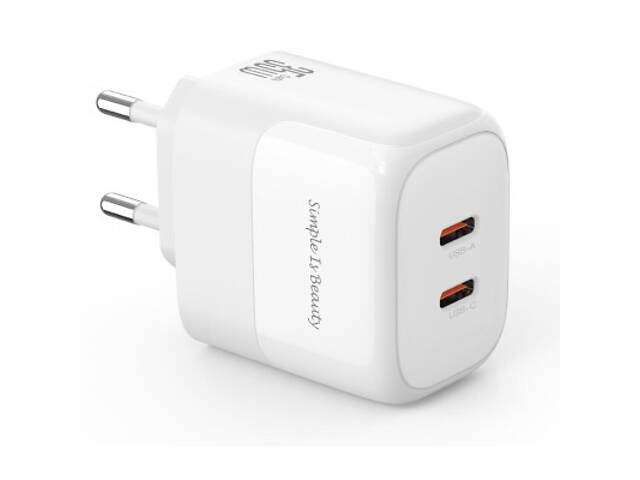Зарядний пристрій XO L140 35W 2xUSB-C PD White (L140_White) - Фото 1