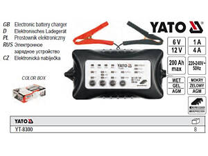 Зарядное устройство YATO Польша для аккумулятора 6/12 V 1-4 А 200 A/h YT-8300