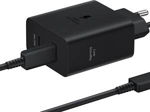 Зарядний пристрій мережевий Samsung 50Вт 2xUSB-С, кабель USB-C &amp;gt, USB-C, 1.8м, чорний (EP-T5020XBEGEU)