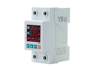 Захист від перенапруг YRVP-6, з цифровим дисплеєм (V, A, kWt), 2P, 63A, 230Vac