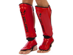 Захист для гомілки та стопи Муай Тай ММА Кікбоксинг ZELART BO-1376 XL червоно-Чорний