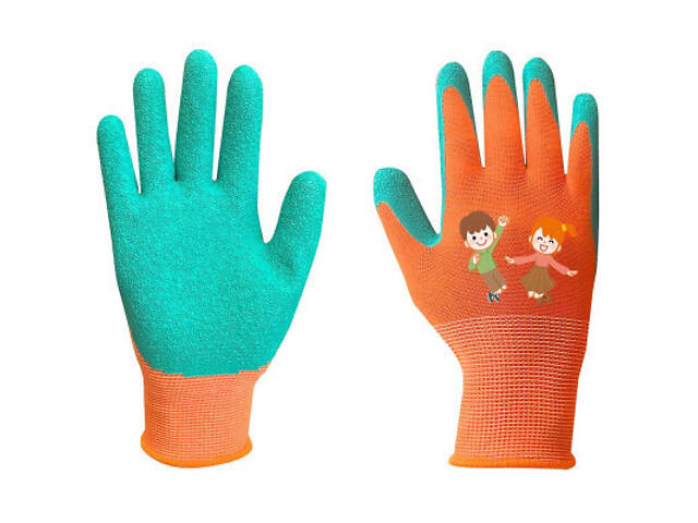 Захисні рукавички Neo Tools дитячі латекс, поліестер, дихаюча верхня частина, р.5, помаранчевий (97-644-5) - Фото 1