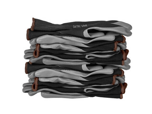 Захисні рукавички Neo Tools комплект 12шт, поліестер з нітриловим покриттям, р.9, сіро-чорний (97-647-9) - Фото 6
