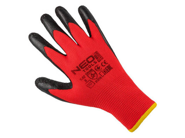 Захисні рукавички Neo Tools комплект 12шт, поліестер з латексним покриттям, р.10, червоно-чорний (97-645-10) - Фото 2