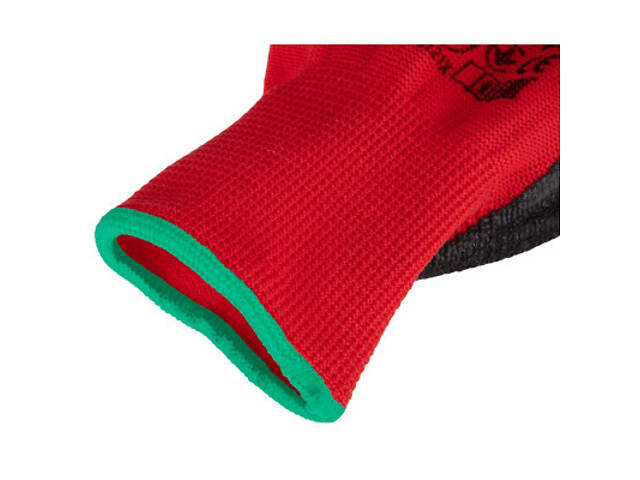 Захисні рукавички Neo Tools комплект 12шт, поліестер з латексним покриттям, р.8, червоно-чорний (97-645-8) - Фото 6