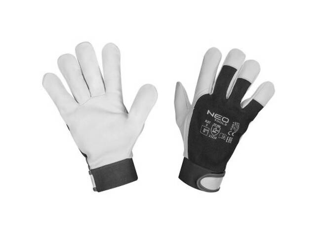 Захисні рукавички Neo Tools козяча шкіра, фіксація зап'ястя, р.8, чорно-білий (97-655-8) - Фото 1
