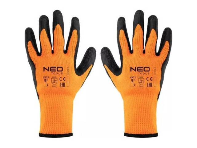 Захисні рукавички Neo Tools латексне покриття, поліестер, р.9, помаранчево-чорні (97-612-9) - Фото 1