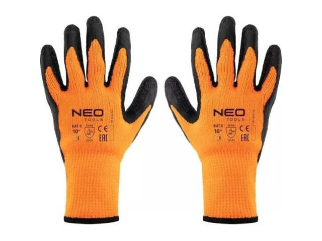 Захисні рукавички Neo Tools латексне покриття, поліестер, р.10, помаранчево-чорні (97-612-10) - Фото 1