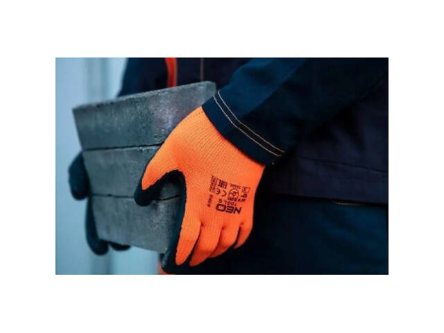 Захисні рукавички Neo Tools латексне покриття, поліестер, р.10, помаранчево-чорні (97-612-10) - Фото 2