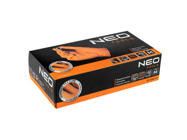 Захисні рукавички Neo Tools робочі/медичні, перфоровані нітрилові, р.M, 50шт., помаранчевий (97-690-M) - Фото 9