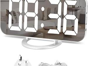 Зеркальный будильник U-picks, цифровые часы, большой 6,5-дюймовый светодиодный дисплей Белый