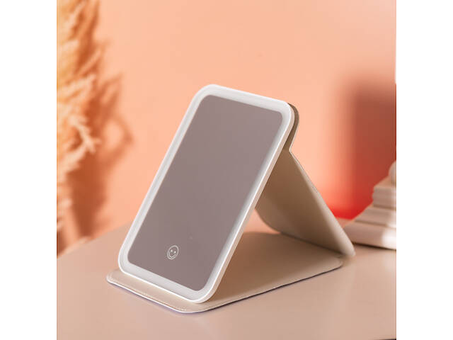 Дзеркало з лед підсвічуванням настільне складне 19.5х13.5 см косметичне для макіяжу Зелене - Фото 8