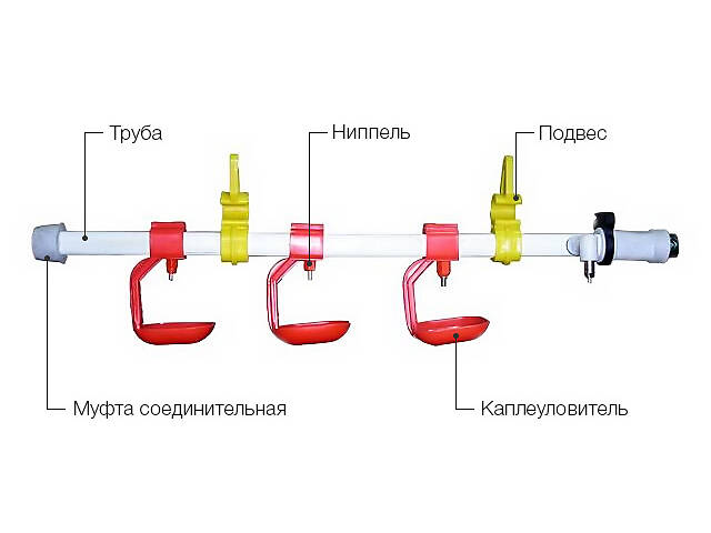 Ніпельне напування, система на 5 ніпелів + крапля + муфта + заглушка