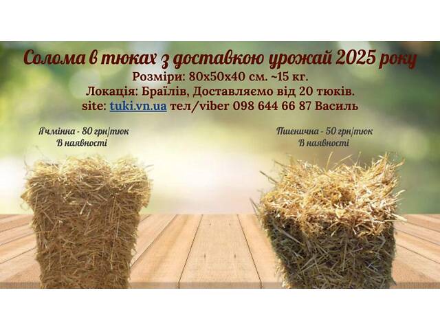 Солома и сено в тюках урожай 2025 года тюки ячменные пшеничные - Фото 2