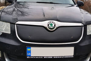 Зимняя накладка на решетку (Верхняя, 2008-2013) Глянцевая для Skoda Superb