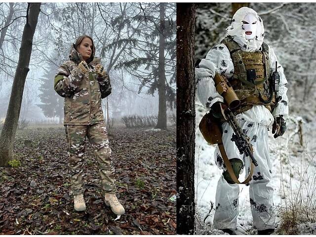 Зимний женский костюм водоотталкивающая софтшел Soft-Shell военная форма Мультикам ВСУ + Маскировочный костюм зимний. - Фото 1