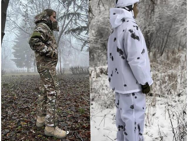 Зимний женский костюм водоотталкивающая софтшел Soft-Shell военная форма Мультикам ВСУ + Маскировочный костюм зимний. - Фото 3