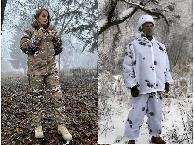 Зимний женский костюм водоотталкивающая софтшел Soft-Shell военная форма Мультикам ВСУ + Маскировочный костюм зимний. - Фото 4