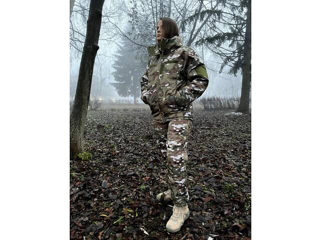 Зимний женский костюм водоотталкивающая софтшел Soft-Shell военная форма Мультикам ВСУ + Маскировочный костюм зимний. - Фото 13