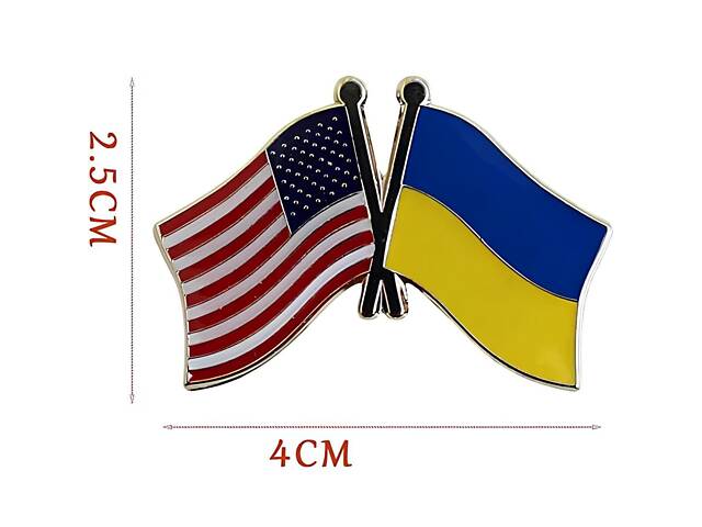 Значок парний прапор Україна Америка 25х40 мм, Пін Україна, Пін США, Україна та Америка RESTEQ - Фото 2