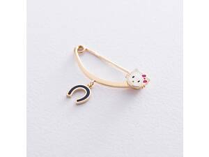 Золотая булавка Hello Kitty и подкова зак00300 Оникс