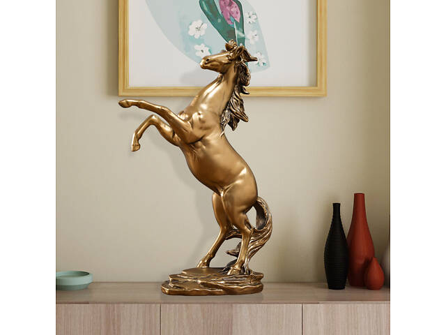 Золота статуетка коня RESTEQ 29,5 см — фігурка лошади на дибах, витончений декор для інтер'єру та подарунка - Фото 1