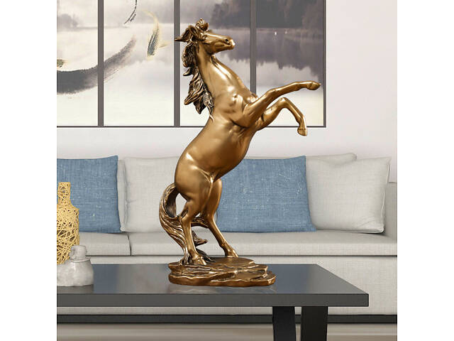 Золота статуетка коня RESTEQ 29,5 см — фігурка лошади на дибах, витончений декор для інтер'єру та подарунка - Фото 2